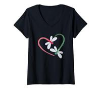 Femme Cœur Libellule - Animal Spirituel T-Shirt avec Col en V
