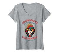 Femme Cœur Mexicain Jour des Morts - Love Lives on T-Shirt avec Col en V