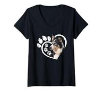 Femme Cœur mignon Border Collie T-Shirt avec Col en V