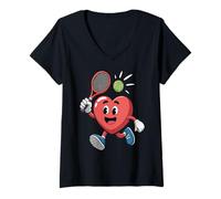 Femme Cœur Mignon Jouant au Tennis T-Shirt avec Col en V
