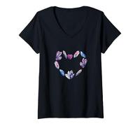 Femme Cœur Mystique Cristal Illustration Magique T-Shirt avec Col en V