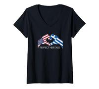 Femme Cœur patrimoine parfait des États-Unis et de la Grèce T-Shirt avec Col en V