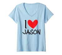 Femme Cœur personnalisé avec inscription « I Love Jason » T-Shirt avec Col en V
