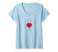 Femme Cœur Pixel 8 Bits Nerd déclaration Game Mine Mariage Amour T-Shirt avec Col en V