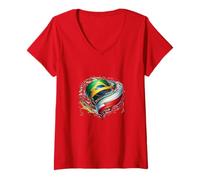 Femme Cœur Pologne-Brésil T-Shirt avec Col en V
