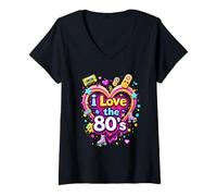 Femme Cœur rétro coloré I Love The 80's T-Shirt avec Col en V