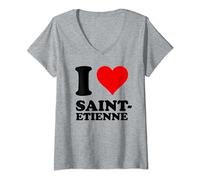 Femme Cœur rouge I Love Saint-Etienne T-Shirt avec Col en V