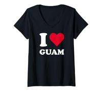 Femme Cœur Rouge « Ich Liebe Guam » T-Shirt avec Col en V