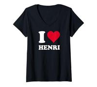 Femme Cœur Rouge J'aime Henri T-Shirt avec Col en V