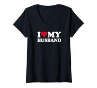 Femme Cœur Rouge J'aime Mon Mari T-Shirt avec Col en V