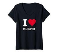 Femme Cœur Rouge J'aime Murphy T-Shirt avec Col en V