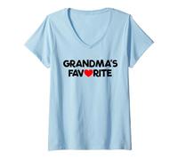Femme Cœur Rouge pour Petit-Enfant avec Inscription « I'm Grandma's Favorite » T-Shirt avec Col en V