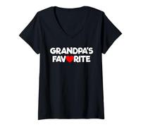 Femme Cœur Rouge pour Petit-Enfant avec Inscription « I'm Grandpa's Favorite » T-Shirt avec Col en V