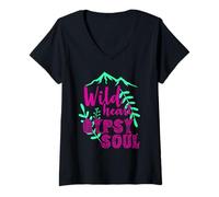 Femme Cœur Sauvage Gypsy Soul Boho Montagne Nature Design T-Shirt avec Col en V