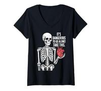 Femme Cœur Squelette It's Dangerous to Go Alone T-Shirt avec Col en V