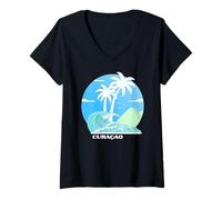 Femme Curacao Palmiers sur Une île des Caraïbes T-Shirt avec Col en V