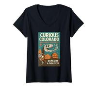 Femme Curious Colorado Chemise Dino Fossil Science Espace Découvrir T-Shirt avec Col en V