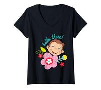Femme Curious George Hello There Spring Bloom T-Shirt avec Col en V
