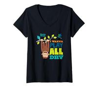 Femme Curious George I Wanna Play All Day T-Shirt avec Col en V