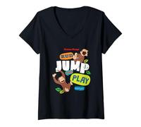 Femme Curious George Run Jump Play Repeat T-Shirt avec Col en V