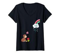 Femme Curious George Spring Happy Raincloud T-Shirt avec Col en V