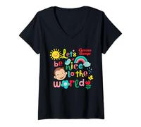 Femme Curious George Springtime Lets Be Nice to The World T-Shirt avec Col en V