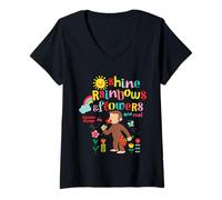 Femme Curious George Sunshine Rainbows & Flowers T-Shirt avec Col en V