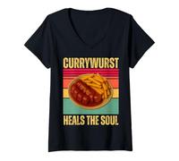 Femme Currywurst soigne l'âme, drôle, rétro, Cuisine Allemande, Jeu de Mots T-Shirt avec Col en V