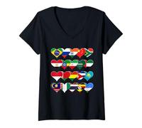 Femme Cœurs BRICS+ - Drapeaux des Nations Membres T-Shirt avec Col en V