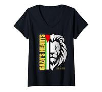 Femme Cœurs de Gaza | Lion & couleurs de la Palestine T-Shirt avec Col en V