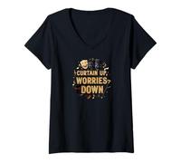 Femme Curtain Up Worries Down Theater Acting Musical T-Shirt avec Col en V