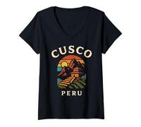Femme Cusco Pérou Rétro Inca City Andine Montagne Amérique du Sud per T-Shirt avec Col en V