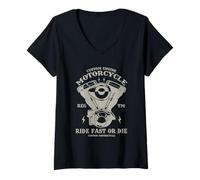 Femme Custom Engine-Ride Fast Or Die T-Shirt avec Col en V