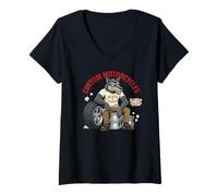 Femme Custom Motorcycles Lowbrow Wolf Rockabilly 1950s Biker T-Shirt avec Col en V