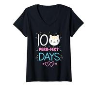 Femme Cute 100 Purr-FECT Days Cat Pun Jeu de Mots pour l'école T-Shirt avec Col en V