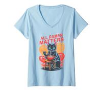 Femme Cute All Ramen Matters Chat Dad Hiss Animal Lover Foster I'm T-Shirt avec Col en V