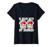 Femme Cute Astronaut GNOME Family Quote in Space with My Gnomies T-Shirt avec Col en V