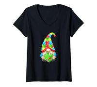 Femme Cute Autism Awareness GNOME Puzzle Piece for Autism Teacher T-Shirt avec Col en V