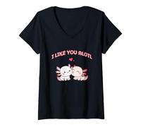 Femme Cute Axolotls I Like You Alotl Funny Valentine's Day Couple T-Shirt avec Col en V