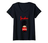 Femme Cute Baby London Royal Guard Illustration Cartoon Graphic T-Shirt avec Col en V