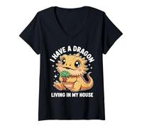 Femme Cute Bearded Dragon Living in My House T-Shirt avec Col en V