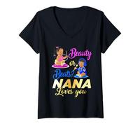 Femme Cute Beauty Or Beat Nana Loves You - Fête de révélation du Sexe T-Shirt avec Col en V