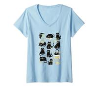 Femme Cute Black Cat Reading Aesthetic Book Lover Graphic T-Shirt avec Col en V