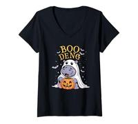 Femme Cute Boo DENG Baby Pygmy Hippo Horreur Movie Witch Spirit T-Shirt avec Col en V