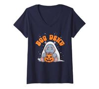 Femme Cute Boo DENG Baby Pygmy Hippopotame Effrayant Trick Or Treat T-Shirt avec Col en V