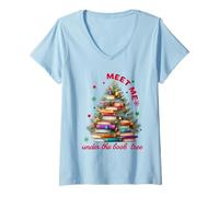 Femme Cute Book Lover Christmas Reading Holiday Librarian Xmas T-Shirt avec Col en V