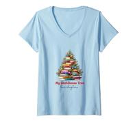 Femme Cute Book Lover Christmas Reading Holiday Librarian Xmas T-Shirt avec Col en V