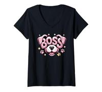 Femme Cute Boss Puppy La Jefa Mom Love Dog Dad Rescued Rescue Pattes T-Shirt avec Col en V