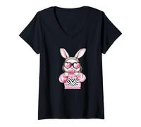 Femme Cute Bunny Rabbit with Bubblegum Heart Sunglasses T-Shirt avec Col en V