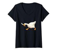Femme Cute But Dangerous Duck with Knife Funny Silly Duck Meme T-Shirt avec Col en V